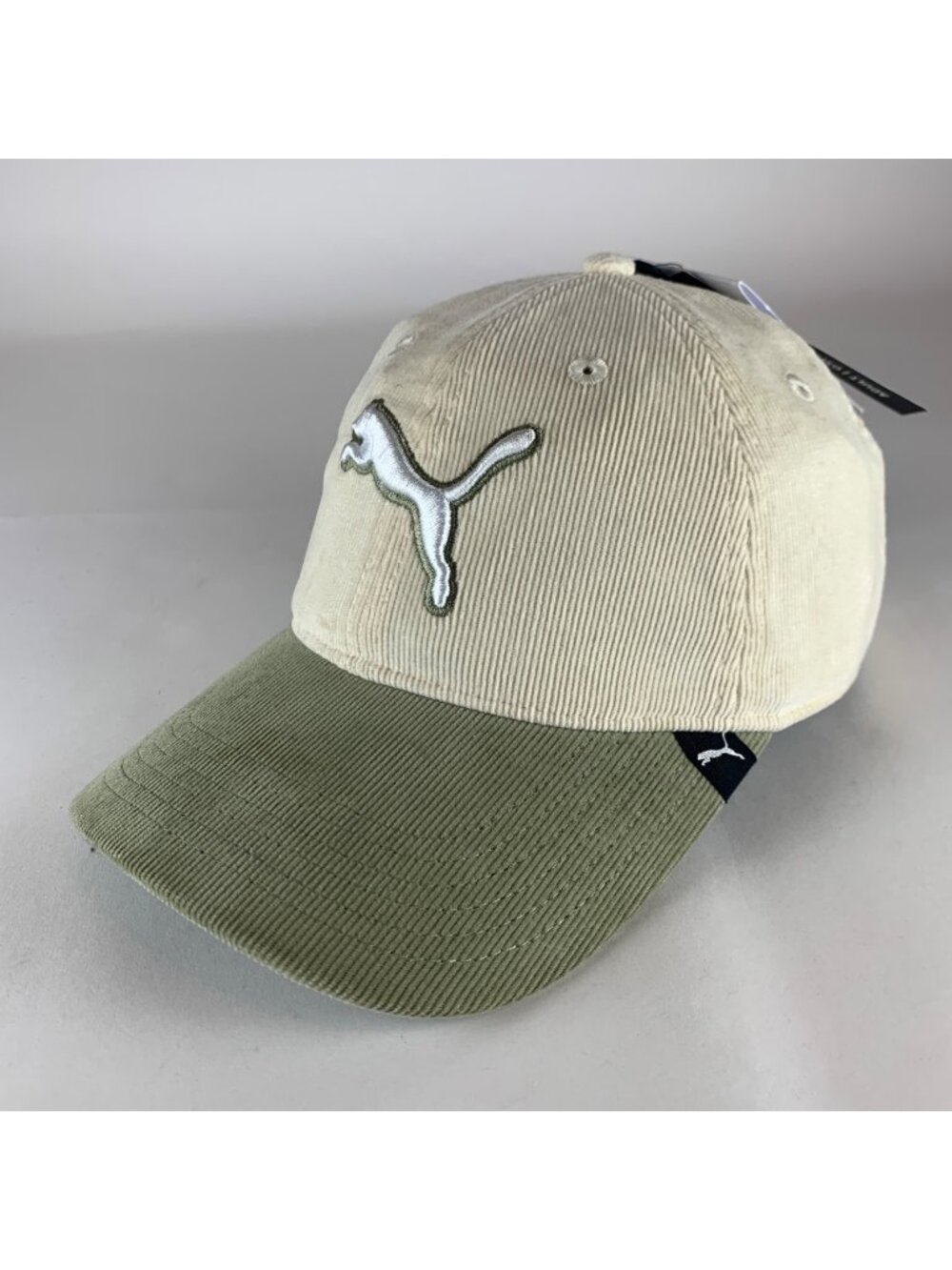 Puma Mens Cream Green Corduroy Strapback Adjustable Hat New